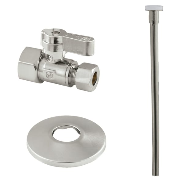 Toilet Supply Kit, 12 FIP x 38 OD Comp Straight Valve, Brushed Nickel